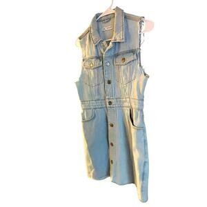 NWOT ZARA Soft Denim Snap Button Dress Light Blue Denim Size Small